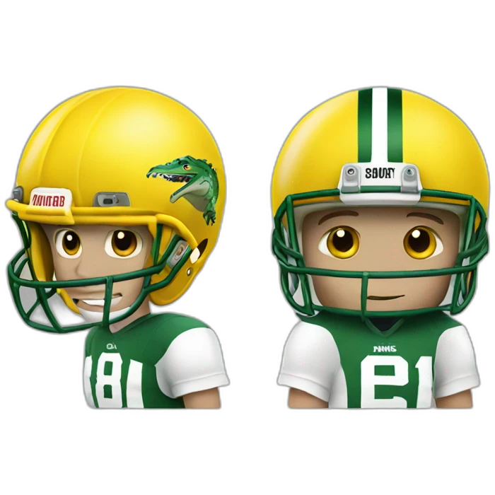 White Boy in football gear and a yellow helmet with a crocodile on it emoji