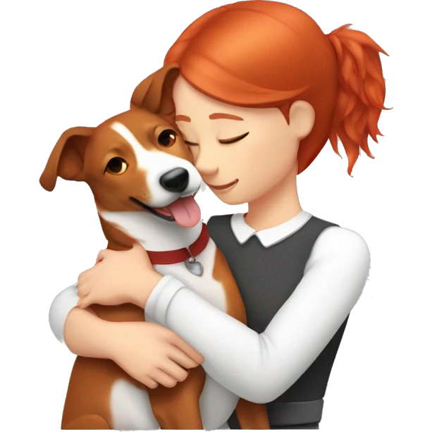 Red-haired girl hugs Basenji emoji