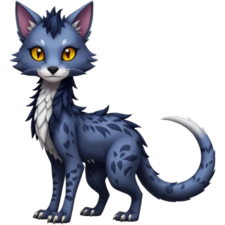 Kawaii dark edgy fantasy feline-vernid-sergal-fursona animal creature with a tufted tail full body with intricate markings  emoji