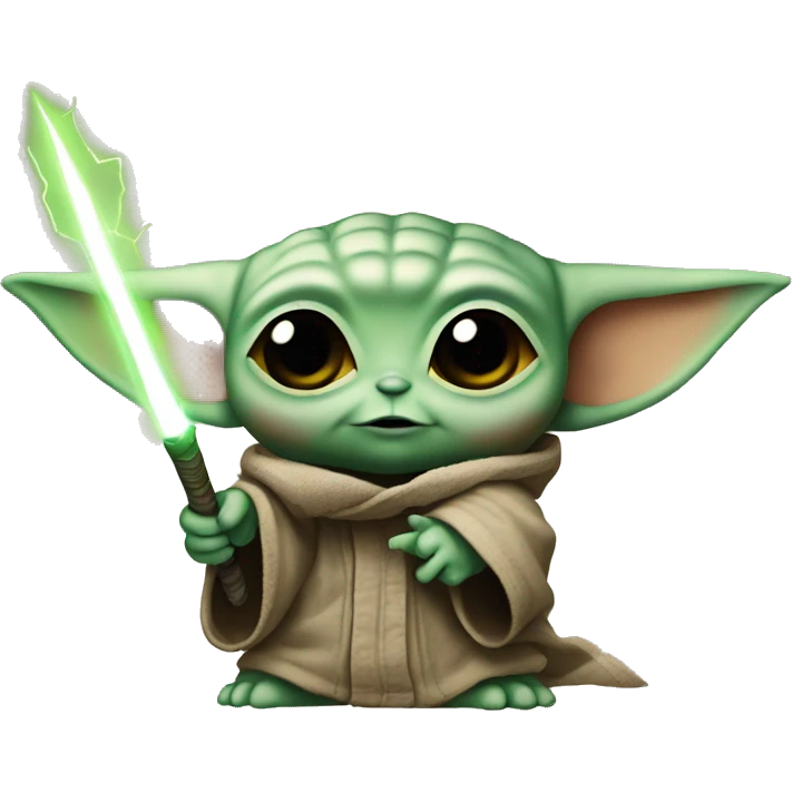 baby yoda holds a lightning bolt emoji