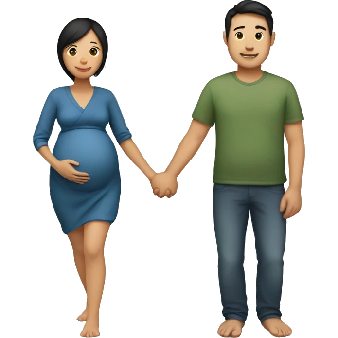Pregnant Asian woman and her husband holding hands emoji