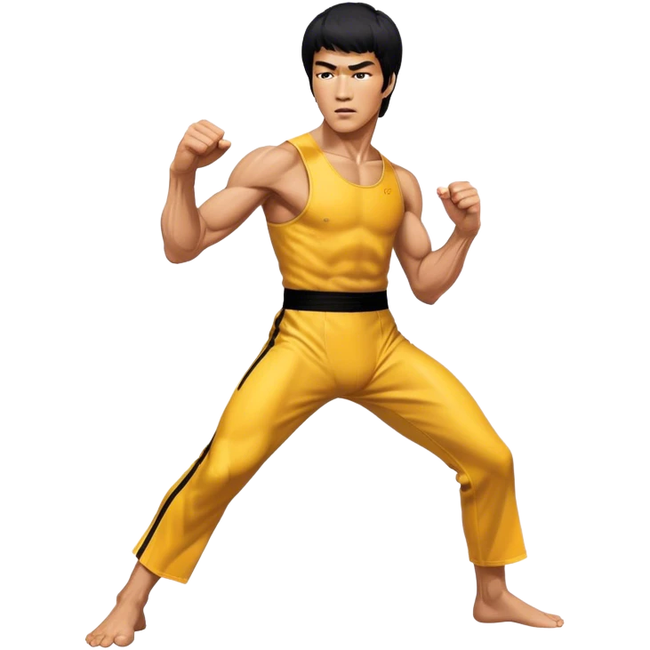 Cinematic Realistic portrait of Bruce Lee, shown as a legendary martial artist in a dynamic, powerful pose with modern athletic attire and finely detailed muscle definition, rendered in dramatic action lighting emoji
