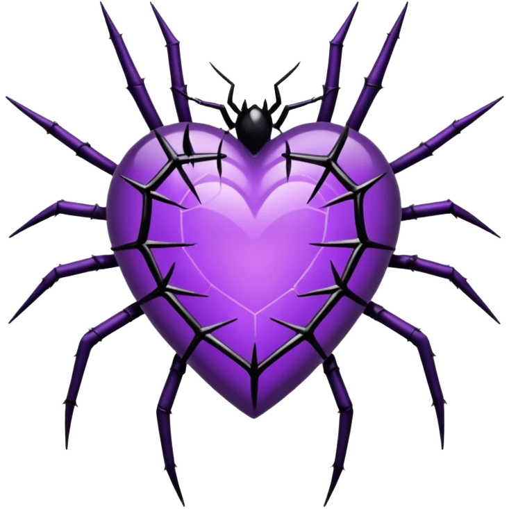 purple heart with black thorns, crystal, and a spiderweb, dark romance emoji