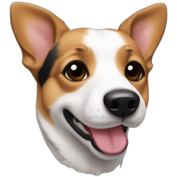 Jack russel corgi mix with black mouth and nose emoji