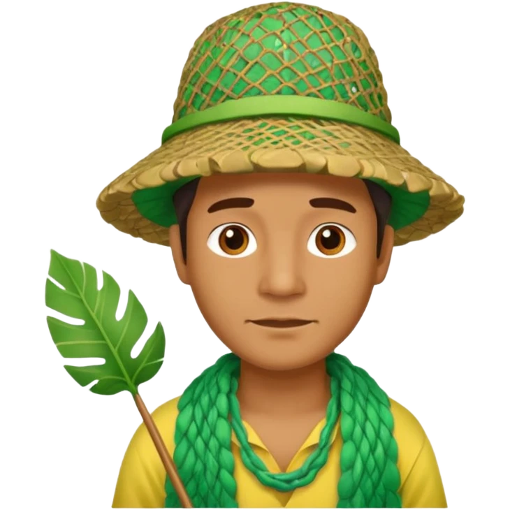 Hawaiian man with colorful cloth and leaf hat green and fishing net emoji
