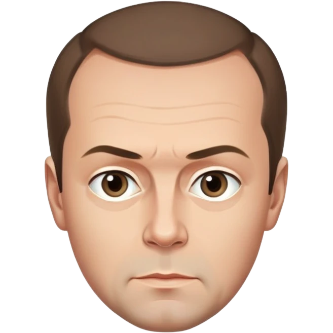 Dmitry Medvedev, iconic facial features focus on hairline, eyebrows, eyes, round face, polished and simple, serious look emoji