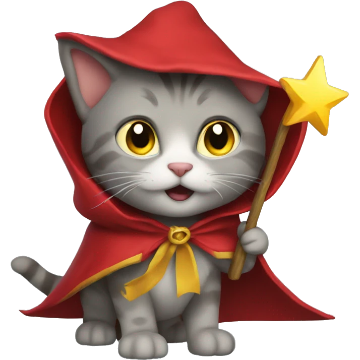 Cat with red cloak and yellow wand  emoji