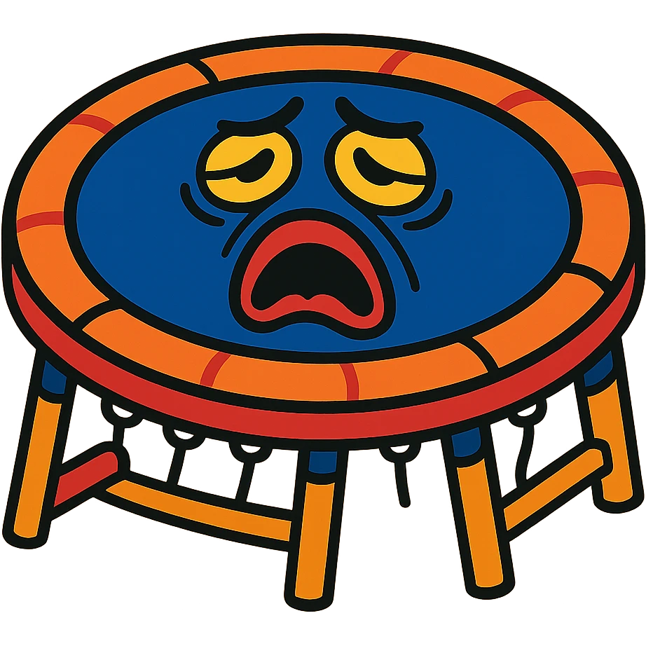 a trampoline featuring a dramatic moaning face, fun and whimsical, vibrant toon style emoji