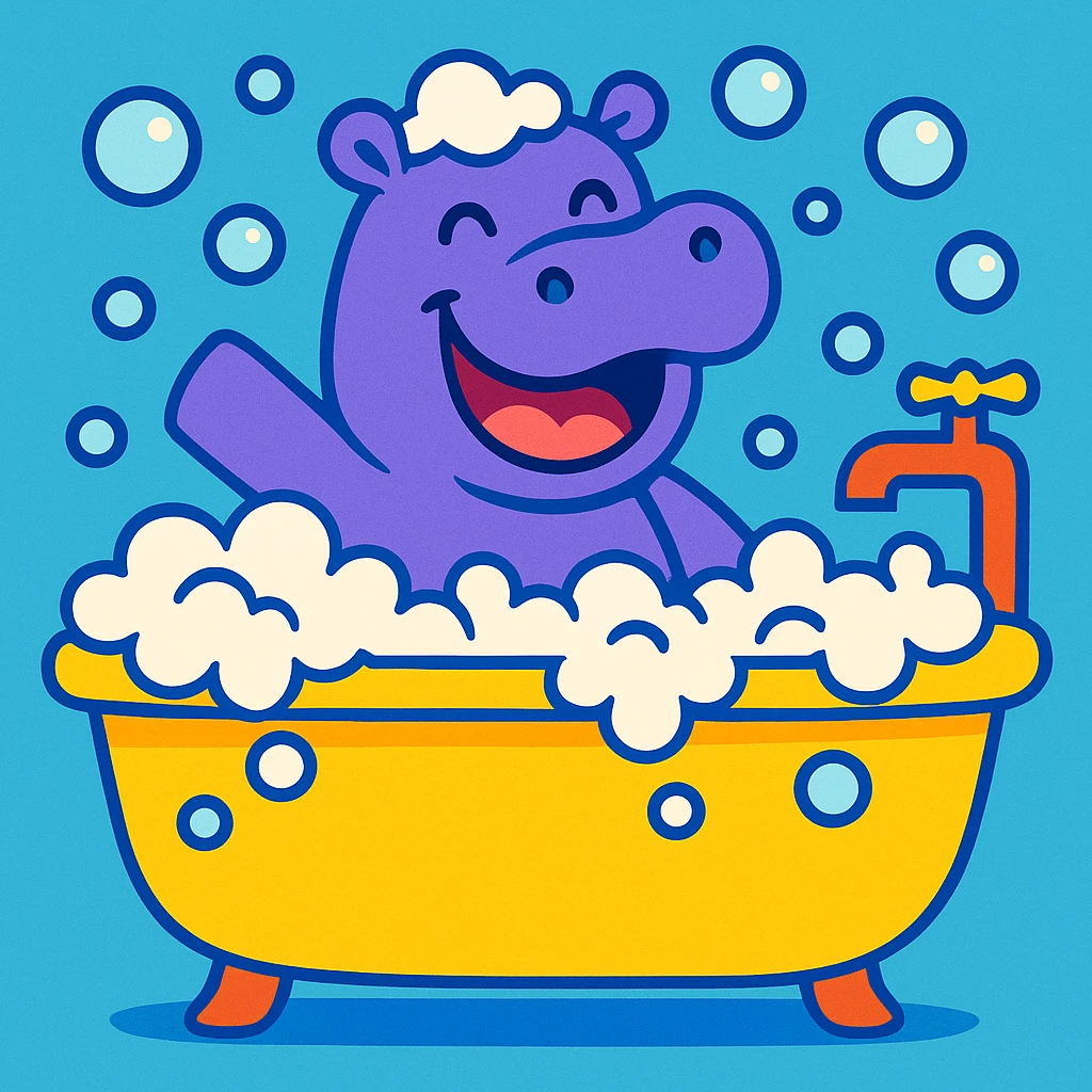 happy hippo with bubbles in bathtub emoji