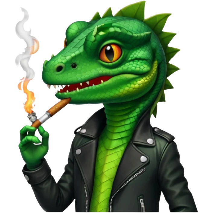 Lizard in a black jacket smoking a blunt emoji