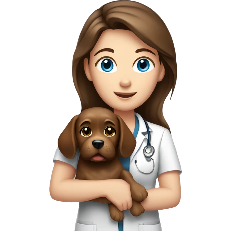 brown hair blue eyes woman veterinarian holding a dog emoji