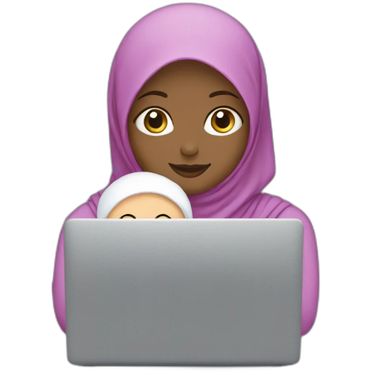 hijabi-woman-with-a-baby-in-front-of-a-laptop emoji
