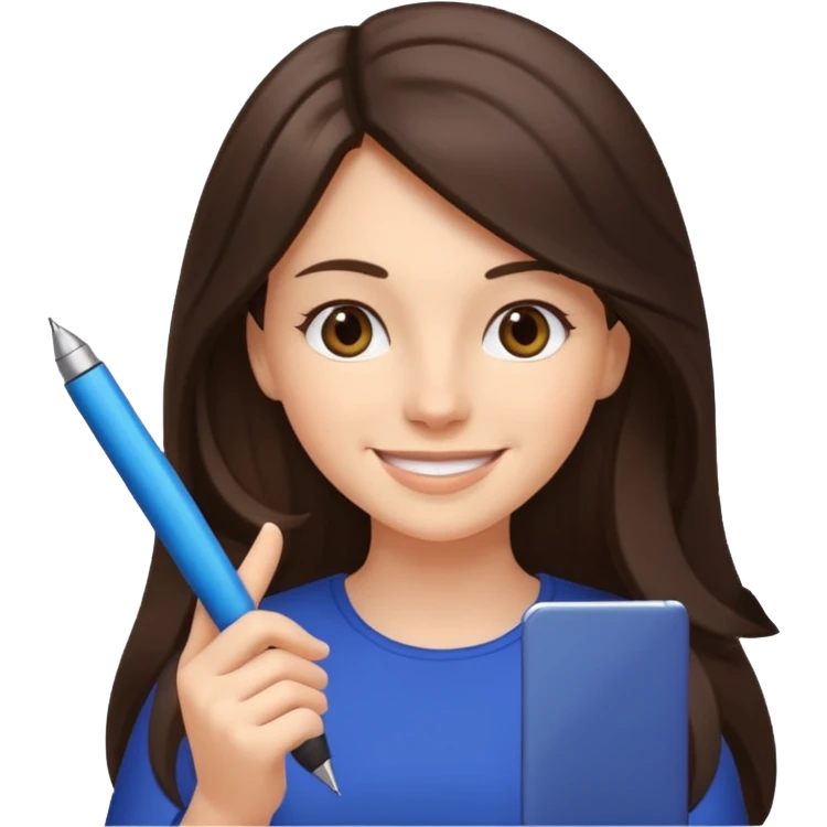 웃는 얼굴로 이메일 쓰는 브루넷 긴머리 여자 emoji