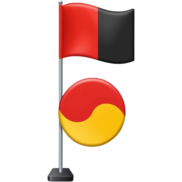 a rectangular flag with the top half solid black and the bottom half solid red with a medium-sized yellow circle in the middle overlapping both colours emoji