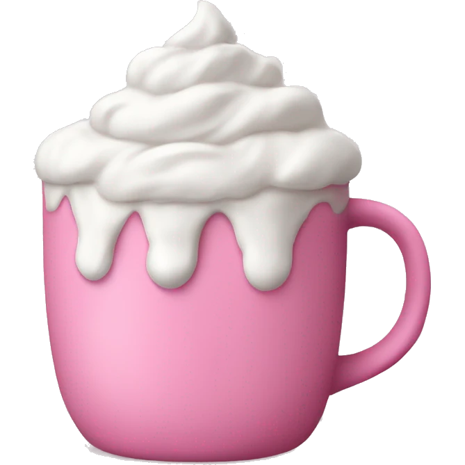 Hot cocoa in pink mug with whipped cream emoji