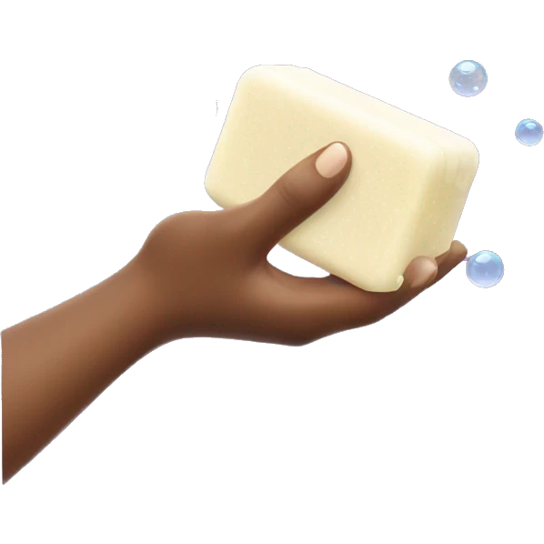 a hand holding a bar of soap covered in bubbles emoji