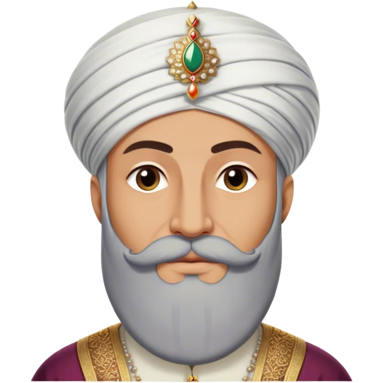 ​Cinematic Realistic Portrait of Suleiman the Magnificent, depicted as a regal Ottoman sultan adorned with a large, white, round, tall turban and a majestic grey beard, his commanding gaze bathed in warm, historic lighting that exudes timeless authority and grandeur, emoji
