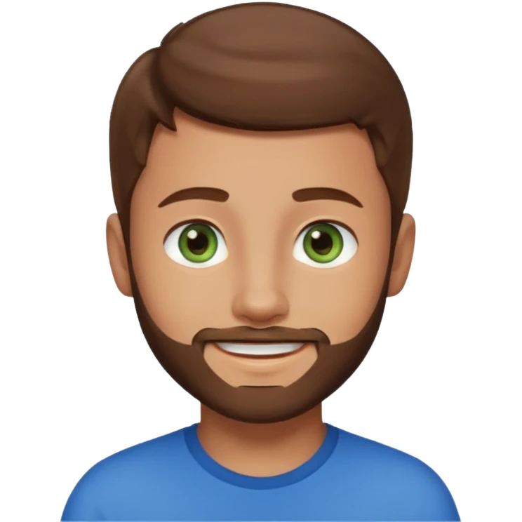 a young boy with brown hair, with a mix of blue and green eyes, a little bit of beard. smiling and light skin colour emoji