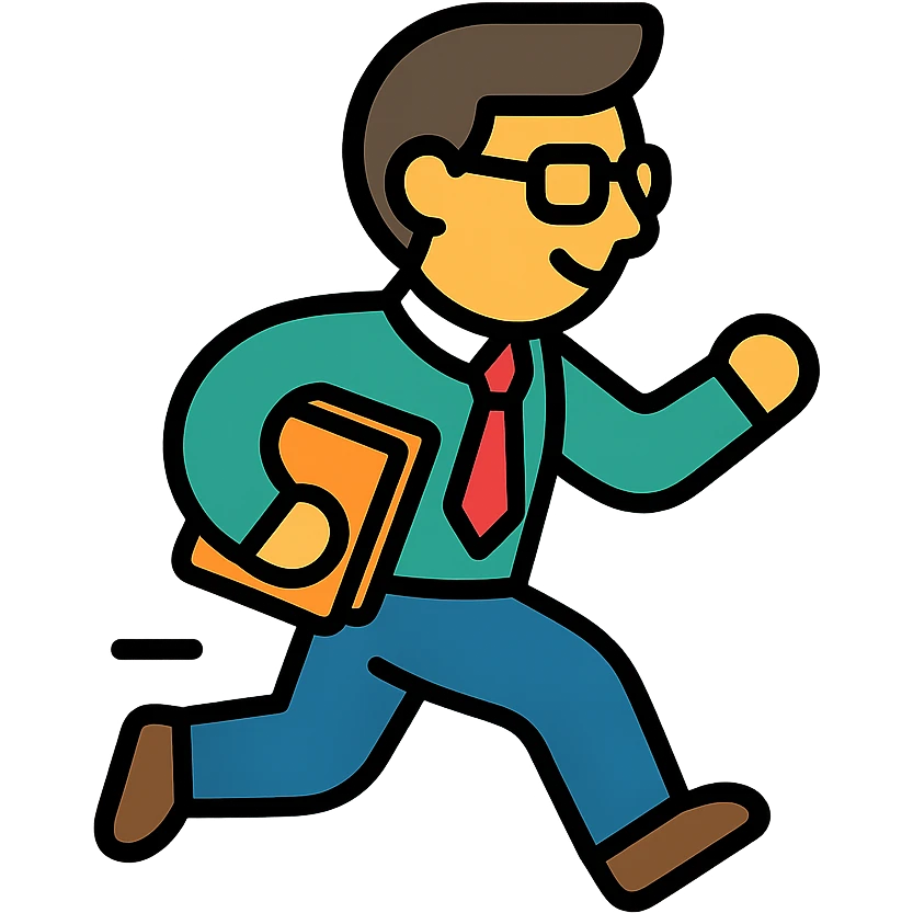 teacher running with a book emoji