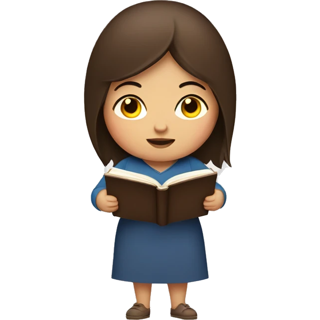 A Chubby woman with straight brown hair and dark brown eyes reading a book  emoji