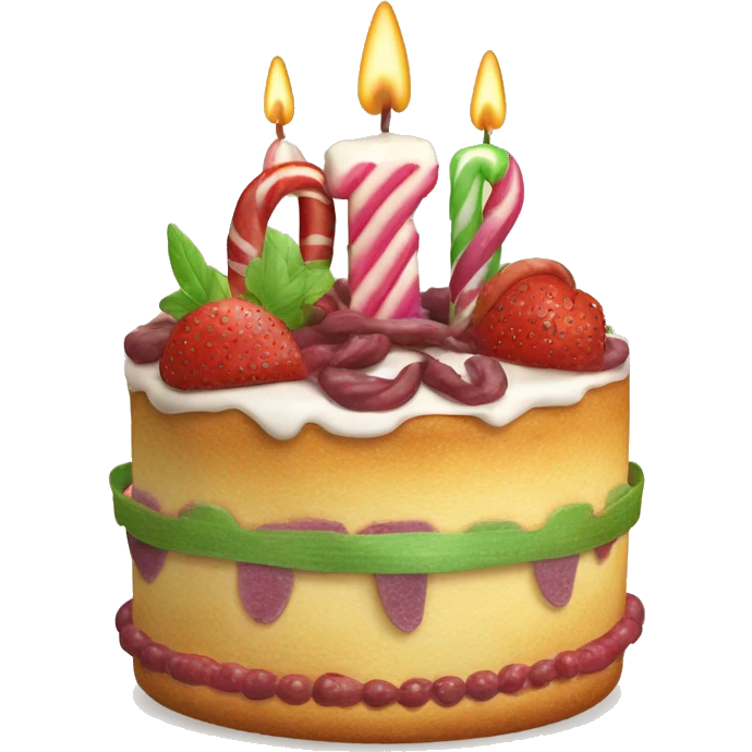 Torta di compleanno con attorno regali e coriandoli  emoji