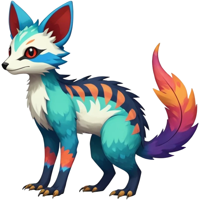 Rare realistic exotic edgy epic pretty beautiful handsome gorgeous aesthetic colorful vibrant Vernid-Trico-species-Fakemon-creature by LiLaiRa, 4 legs, 1 tail, random markings, (full body) emoji