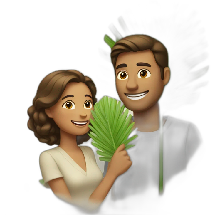 woman fanning a man with palm leaves emoji