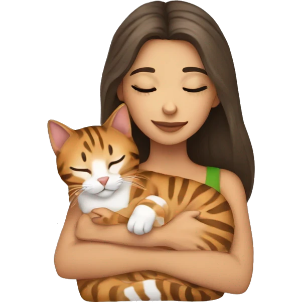 LIGHT skin brunette girl sleeping with bengal cat emoji
