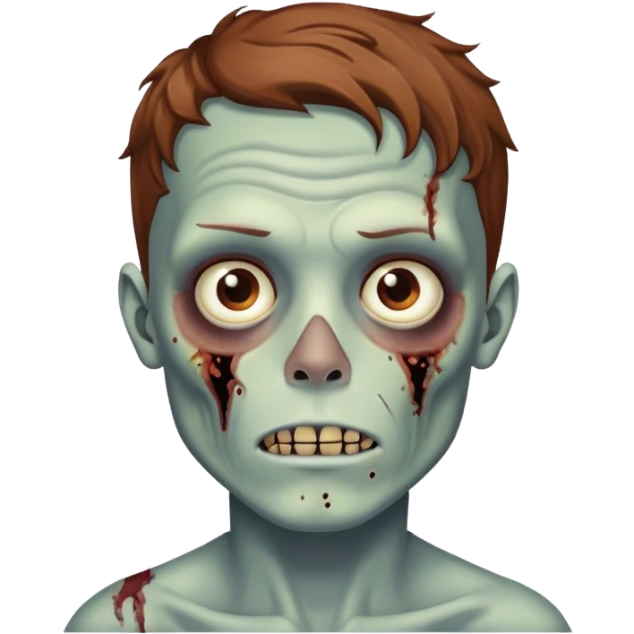 Zombie boy, with wavy brown hair, with freckles on his face emoji