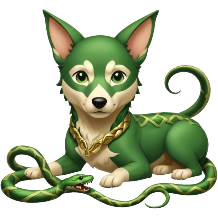 loki god of mischief as a dog. he as snakes.  dynamic pose emoji