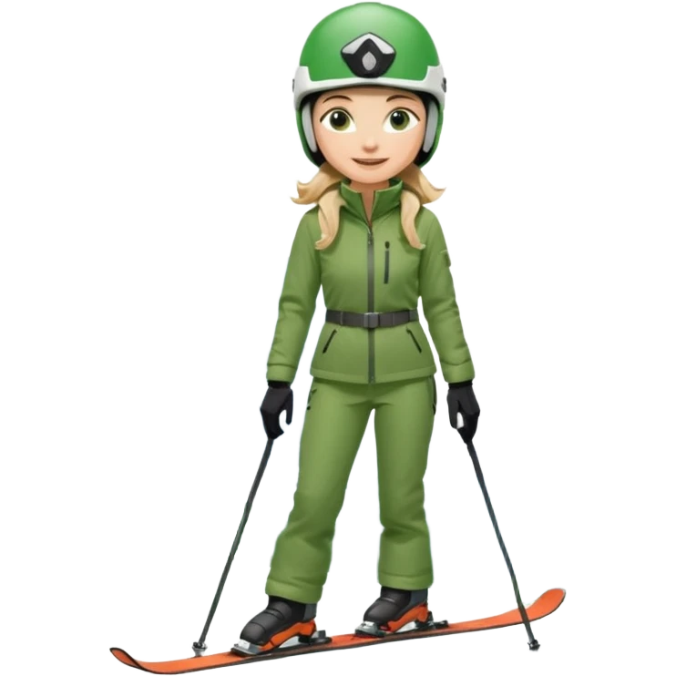 Woman, skiing, White helmet, Green Jacket, green trousers, background Matterhorn emoji