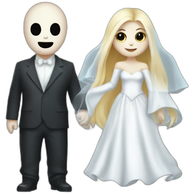 a blondie girl dressed as a ghost and a bald guy dressed as a ghost going both to a party emoji