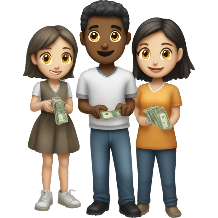 Two girls giving some money to a man emoji