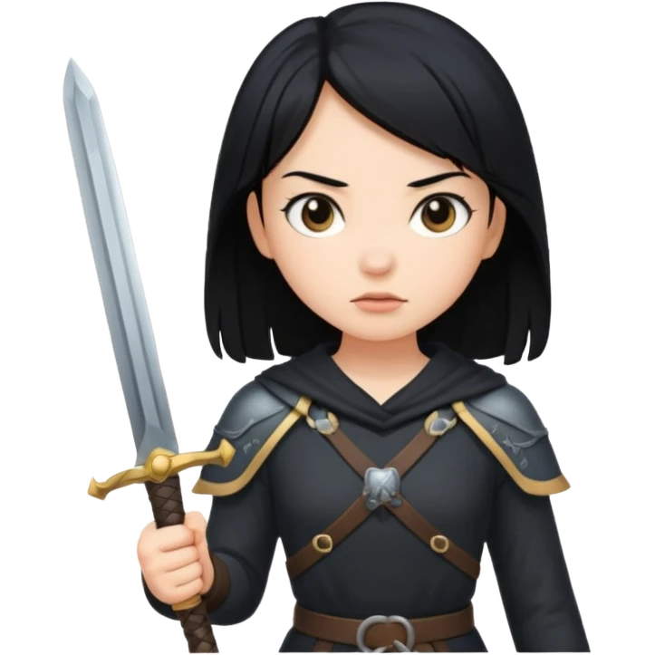 girl with black hair, with sword emoji