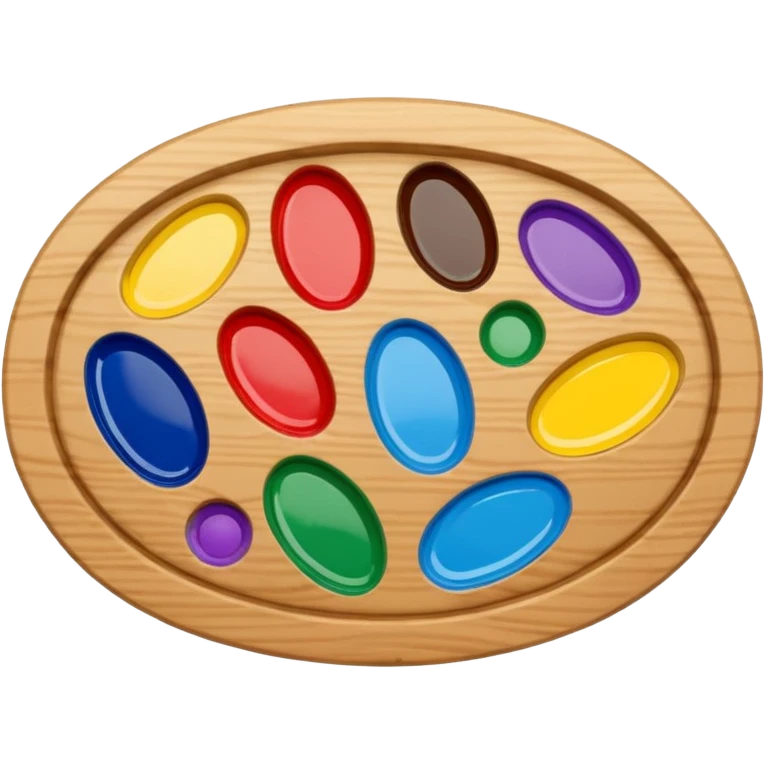 Wooden oval palette with paint blobs emoji