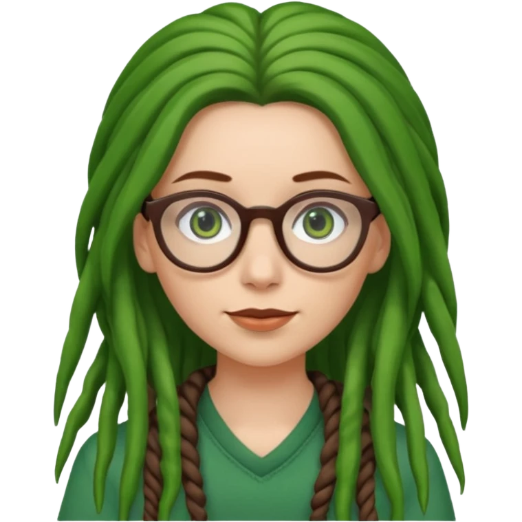 A white Girl with glasses,Brown long hair, grenn dredd emoji