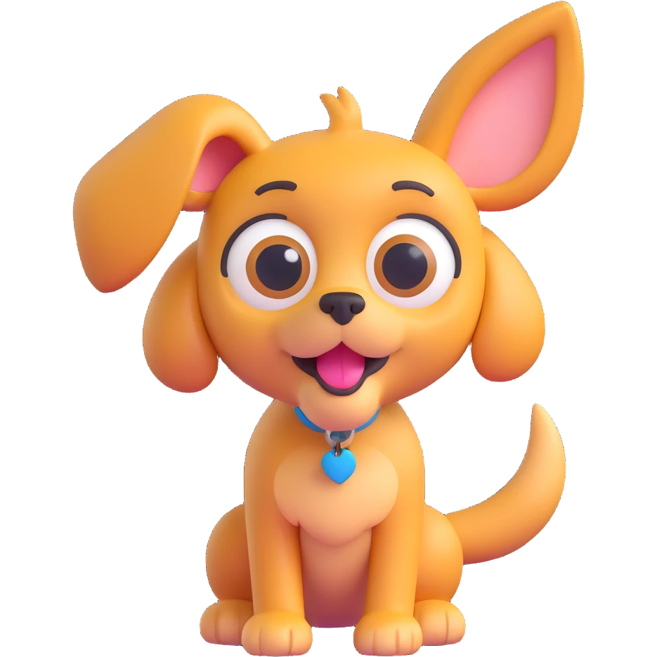 playful dog, shiny texture, wagging tail, big eyes, 3D emoji style emoji