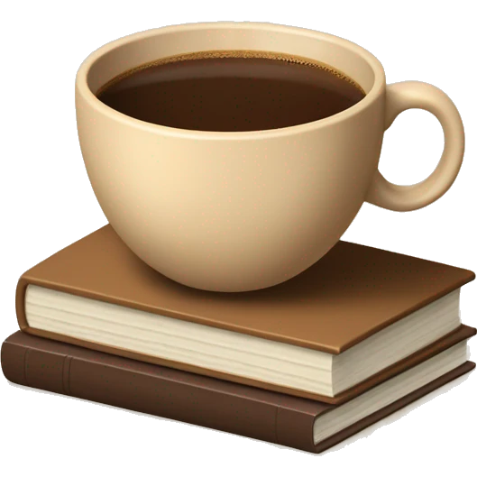 beige cup of coffee on top of a small stack of brown and beige books emoji