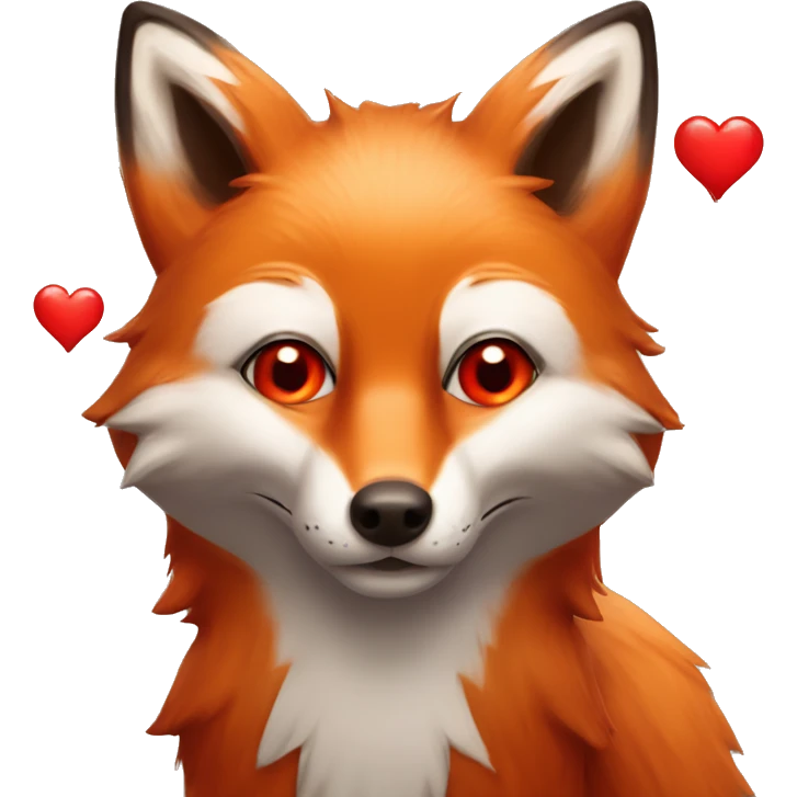 deep lush red fox face with tiny red heart instead of eyes emoji