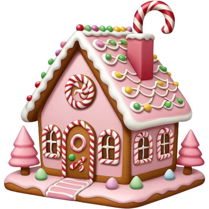 light pink and gold and white gingerbread house emoji