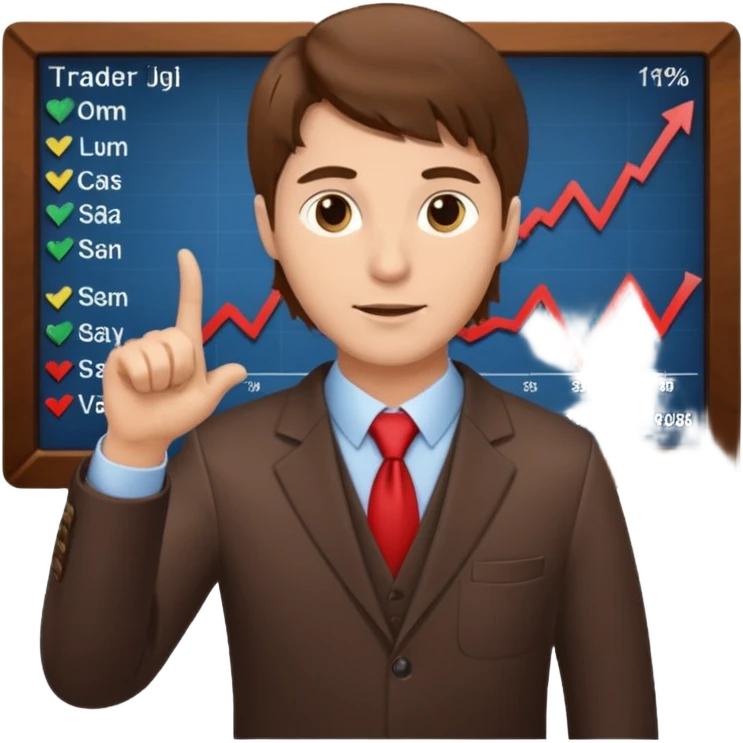 Mach mir einen Typen mit braunen haaren der an der börse als trader arbeitet der mit einer hand so von vorne nach rechts zeigt emoji