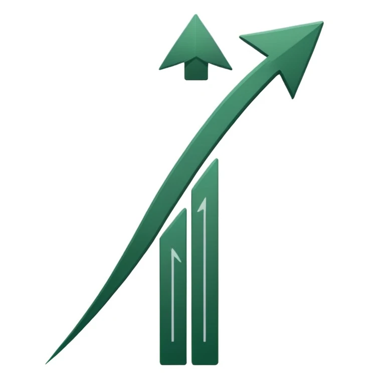 growth chart on white background with dark green lines and arrows, no emojis emoji