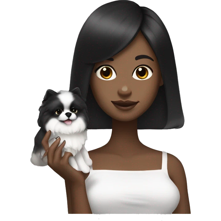 Black hair girl holding a white cream pomeranian emoji