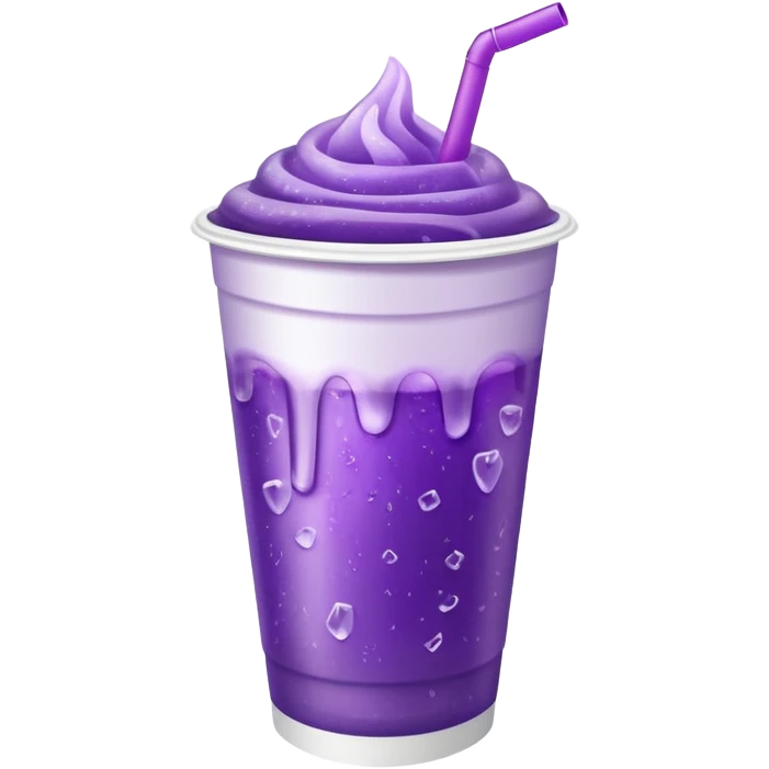 White solid paper cup filled with purple iced soda emoji