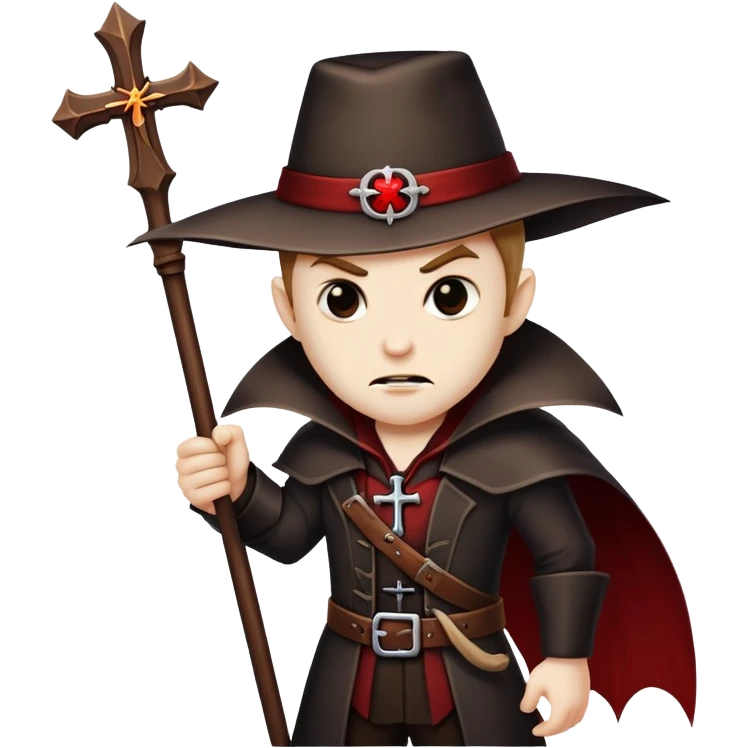 Vampire hunter with wooden stake and cross, ready to fight emoji