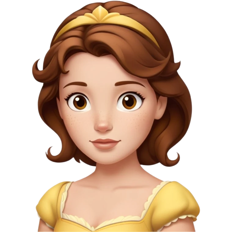 Disney Princess Belle from Beauty and the Beast with brown hair and face with freckles emoji