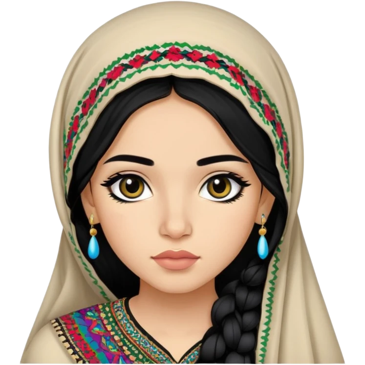 Afghan, pretty lips, afghan clothes, light skin,  long hair, pretty bratz baddie, black eyeliner emoji