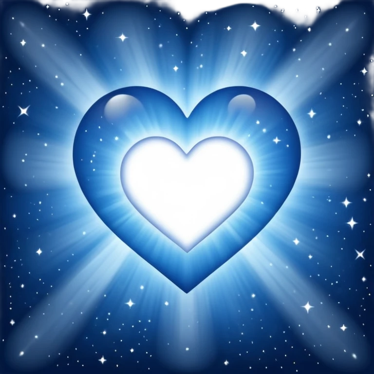 Small white heart radiating blue white light within a big cosmic galaxy heart emoji