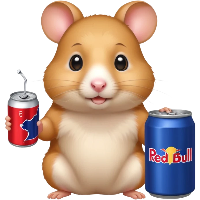 Funny hamster wide eyed with a can of redbull emoji