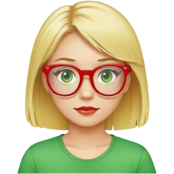blonde-haired girl with red glasses and green eyes in yellow T-shirt emoji